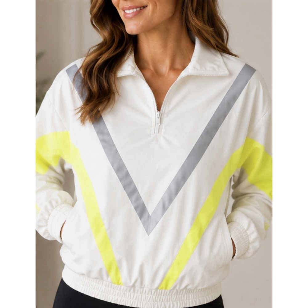 TEREZ Soul Cycle Women's Windbreaker  Jacket XS Beige Neon Yellow Reflective - Picture 3 of 7